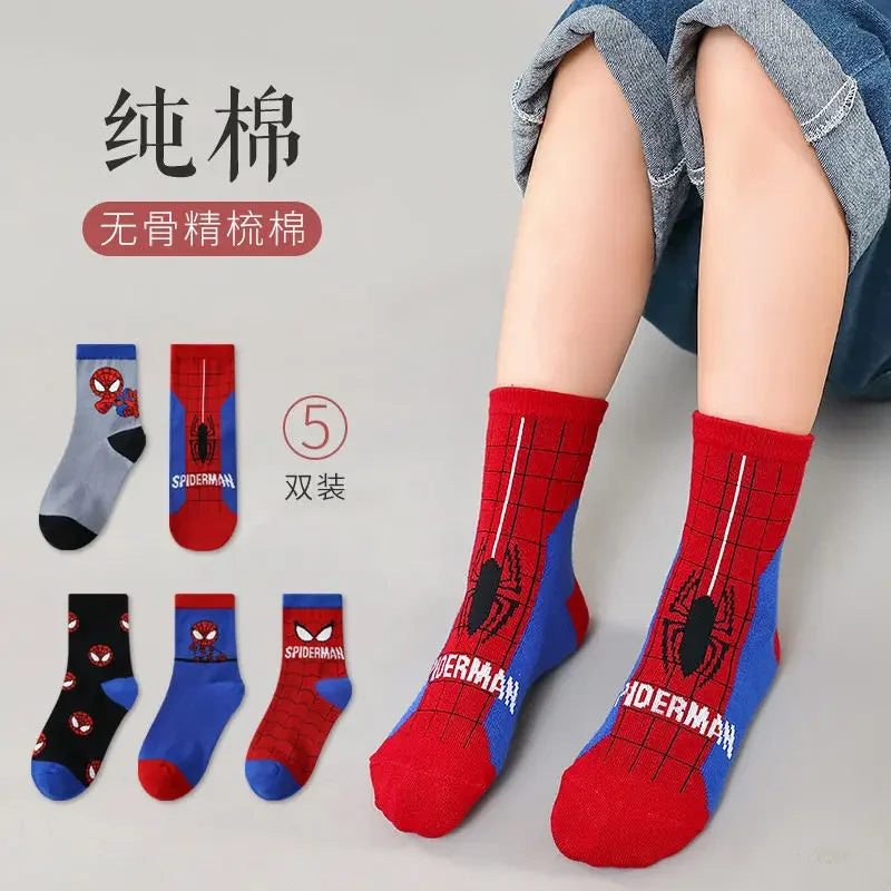 Disney Socks Kids Baby Socks Spiderman Cartoon Anime Hero Cotton Boys Tube Sock Children Autumn Winter Kids Socks Random 1pairs