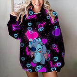 Disney stitch impressão dos desenhos animados camisola com capuz jaqueta roupas com capuz design oversize sentimento solto e confortável