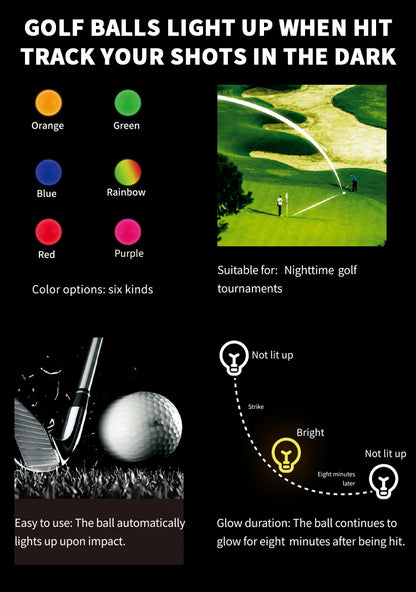 Caiton Night Glow Golf Balls – Set of 6 High-Visibility, Impact-Activated Balls for Nighttime Play, Perfect Gift for Golf Lovers