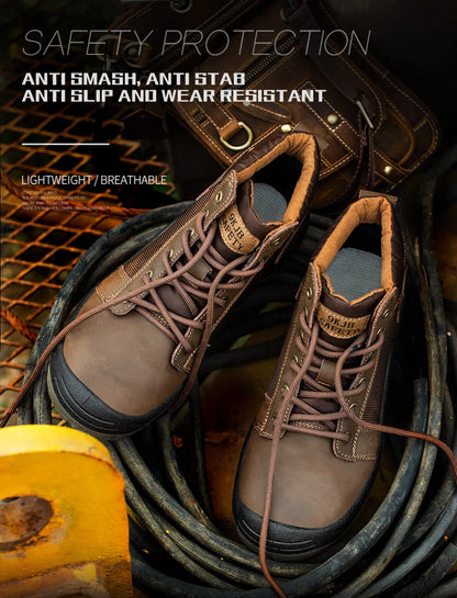 Safety shoes men's leather welding shoes anti-smashing, anti-puncture, non-slip sports Steel toe soft work boots for women