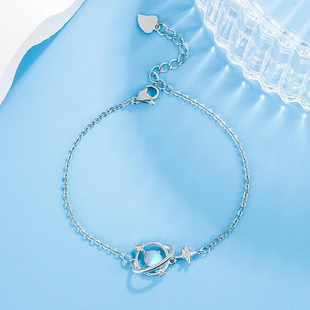 S925 Sterling Silver Shiny Star Crystal Hand Bracelets for Women Vintage Jewelry Luxury Accessories 