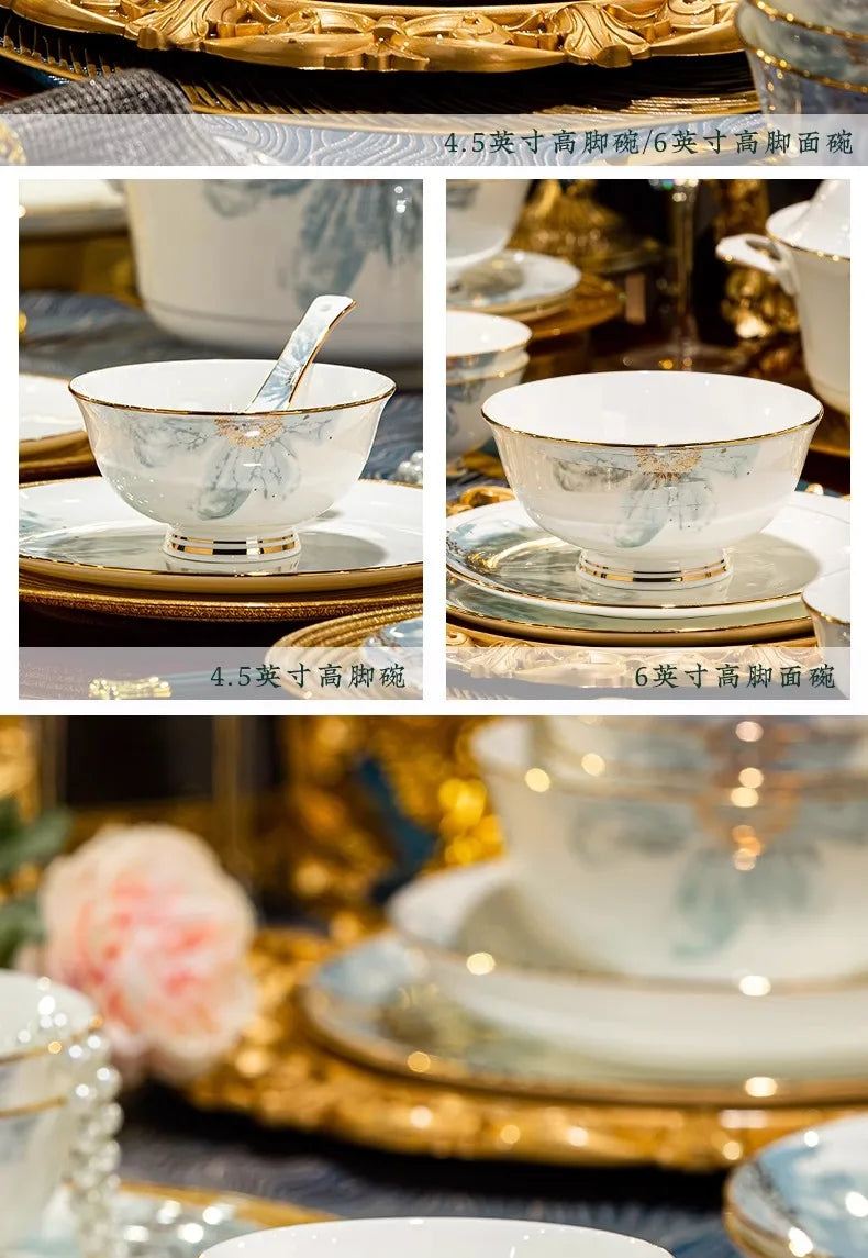 Gold Luxury Home Dinnerware Sets Gift Wedding Guests Party Kitchen Tableware Ceramic Christmas Vaisselle Cuisine Dinner Sets