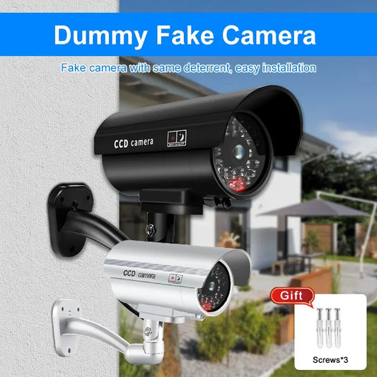1PC Dummy Security Camera Waterproof Indoor Outdoor Fake CCTV Surveillance System, Red Flashing LED Lights, No Wiring Required