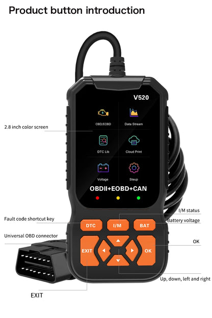 V520 v309  New OBD2 Scanner Professional Auto Engine System Lifetime Free Automotive DTC Lookup Code Reader Car Diagnostic Tool
