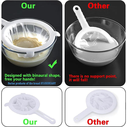 Filtro de cocina de malla 200, colador de malla fina, colador de nailon, cuchara de plástico para leche de soja, jugo, yogur, colador de alimentos, utensilios de cocina
