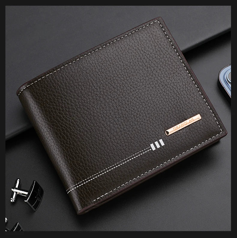 Nueva cartera para hombre, tarjetero, monedero con cremallera, cartera corta de negocios con estampado de lichi de alta calidad.