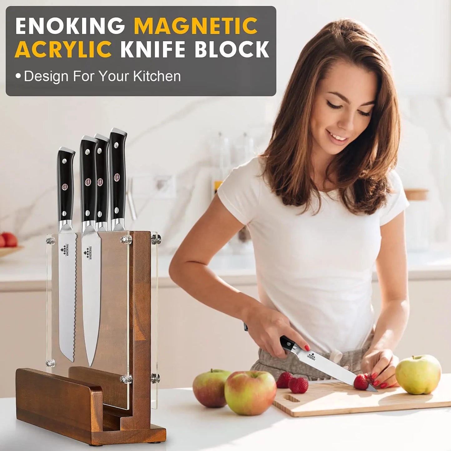 Magnetic Knife Holder With Acrylic Shield Double Side Knife Block Multifunction Storage Knife Stand for Kitchen Cutlery Display