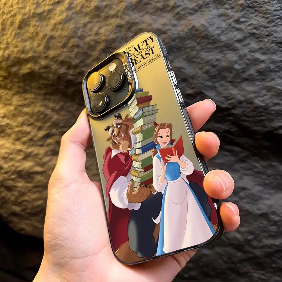 Funda plateada colorida para Apple iPhone 11, 13, 15, Pro Max, 14 Plus, 12, 16, funda de silicona a prueba de golpes, Princesa Bella Disney
