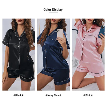 Conjunto de pijama de satén de seda para mujer, conjunto de pijama de dos piezas, ropa de dormir, pijama con botones, pijama de mujer de 2 piezas, conjunto de pantalones cortos para estar en casa