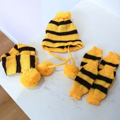 Dog Winter Wear 1 Set(hat+scarf+leg Warmers) Rainbow Stripe Knitted Dog Scarf Winter Warm Hat Footwear Sloves Pet Clothes