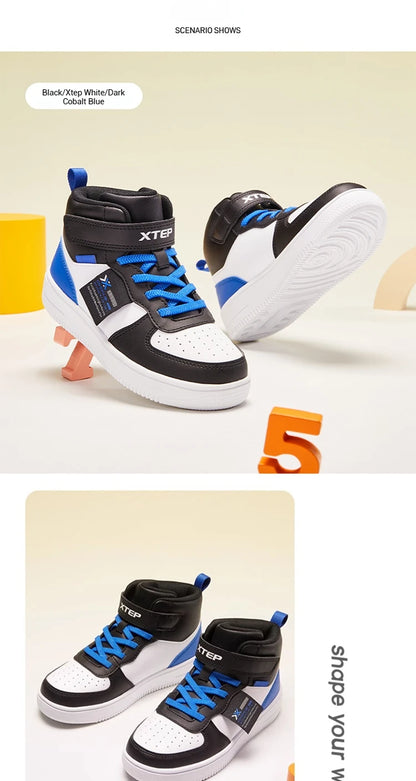 Xtep Kid's Skateboarding Shoes 2025 Spring Unisex Leather Fashion Casual Running Comfortable High-top Sneakers 676316319305