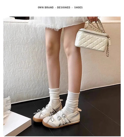Women Flats Bow Ballet Dance Mary Jane Shoes Summer Sandals 2024 Fashion New Brand Dress Designer Casual Shallow Zapatos Mujer