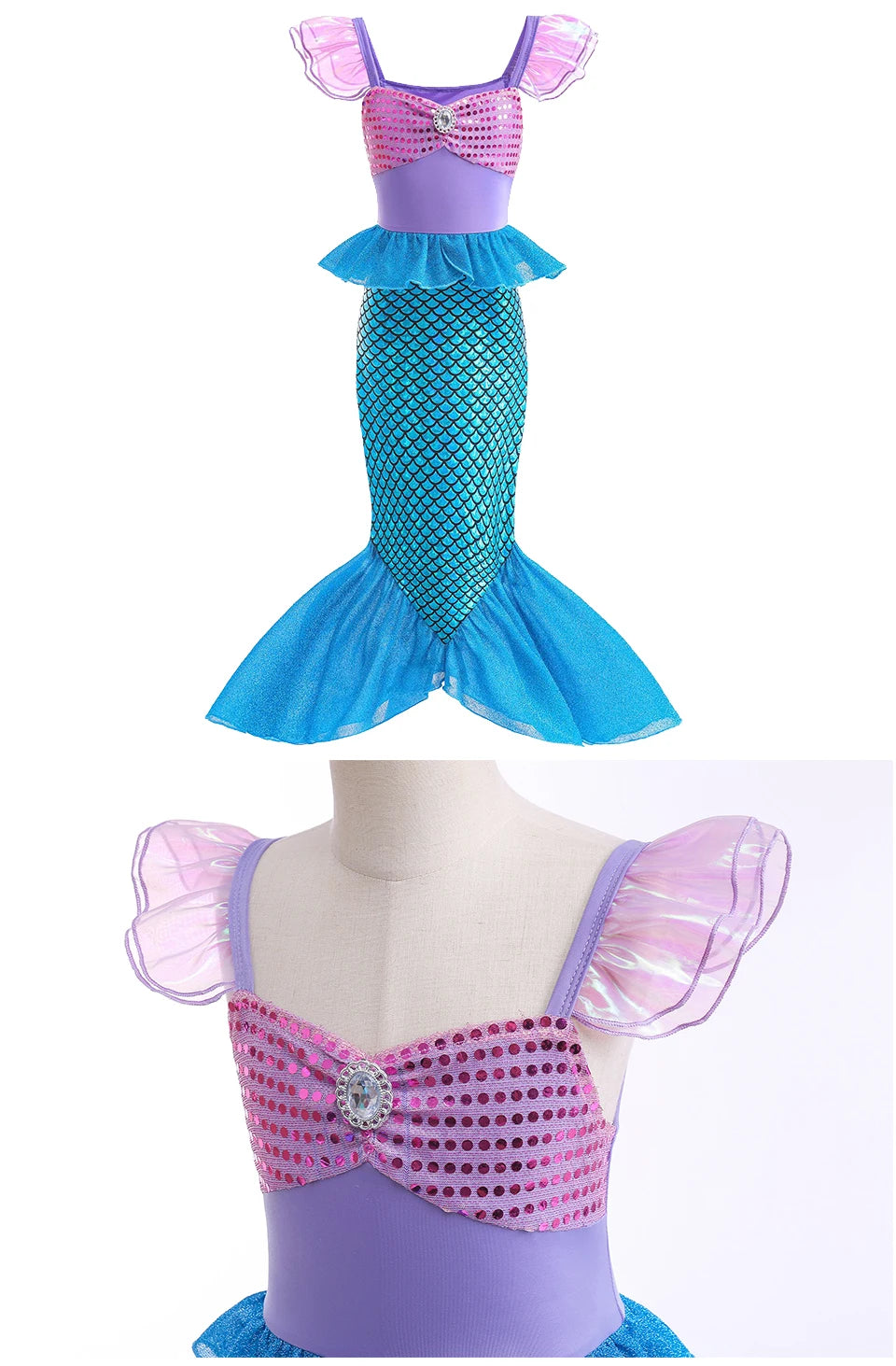 Children's Mermaid Cosplay Costume Girls' Role Play Costume Carnival Halloween Birthday Party Costume Summer Princess Dress