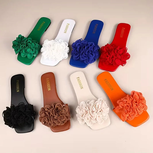Women Flat Slippers Casual Walking Flower Shoes Female Summer Fashion Dress Sandals Outdoor Shallow Slippers Home Slides Women