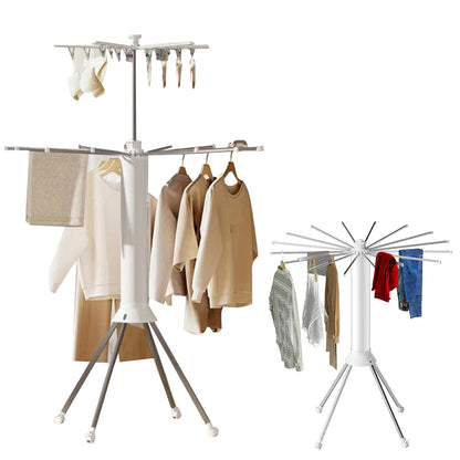 1/2 Layer Foldable Cylinder Drying Rack with Wheels Octopus Retractable clothes Drying Rack with 16 Clothes Drying Rod and Clips