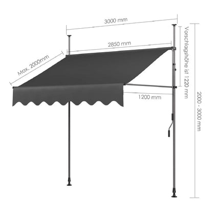 Manual Retractable Awning, Non-Screw Outdoor Patio Awning Sunshade Shelter, Height Adjustable Sunshade Patio Door Window