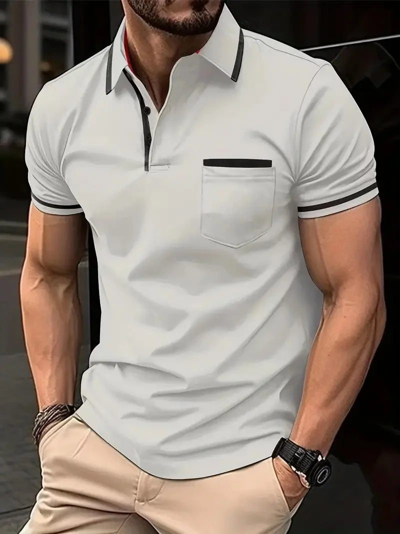 Men's Zipper Short-Sleeved Striped Polo Shirt Spring And Summer Fashion Casual Tops Street Outdoor Sports Wear Men's Clothing