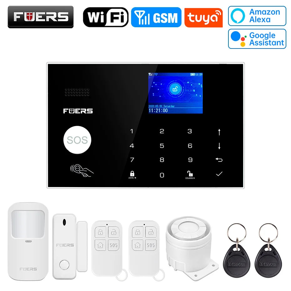 FUERS WIFI GSM Alarm System Wireless Home Burglar Security Alarm System Tuya APP Control Siren Motion Detector PIR Smoke Sensor