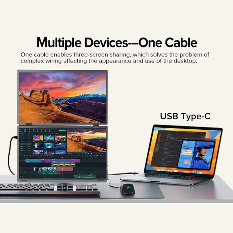 Cdisplay 15.6" Dual Portable Monitor 1080P FHD Laptop Screen Extender Folding Stacked Dual Monitors for Laptop PC Windows Mac