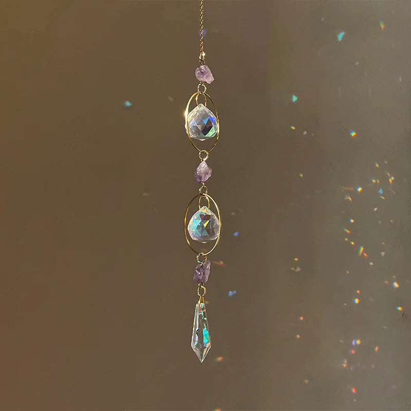 Colgante de cristal para jardín, atrapasol, campanillas de viento, prisma arcoíris, cadena de cristal para ventana, campana colgante, árbol de Navidad, decoración del hogar