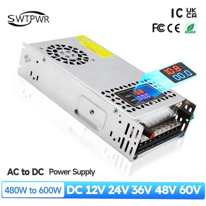 Conversor AC para DC ajustável 0-72V 0-40A 480 a 600W fonte de alimentação de comutação para luz de tira LED, CCTV, impressora 3D, computador de laboratório