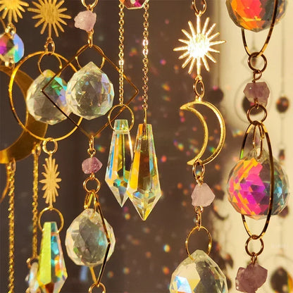 Colgante de cristal para jardín, atrapasol, campanillas de viento, prisma arcoíris, cadena de cristal para ventana, campana colgante, árbol de Navidad, decoración del hogar