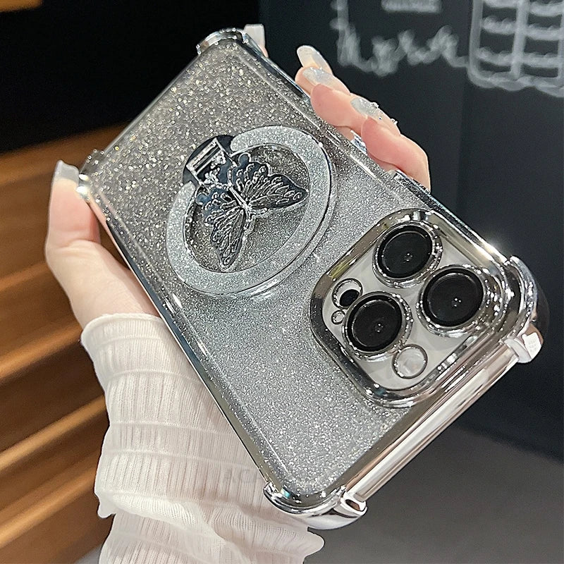 Xiaomi14t Shockproof Plating Butterfly Holder Case On For Xiaomi Mi 14t Pro Mi14t 14 T Mi14tpro Silicone Stand Cover 13t Mi13t