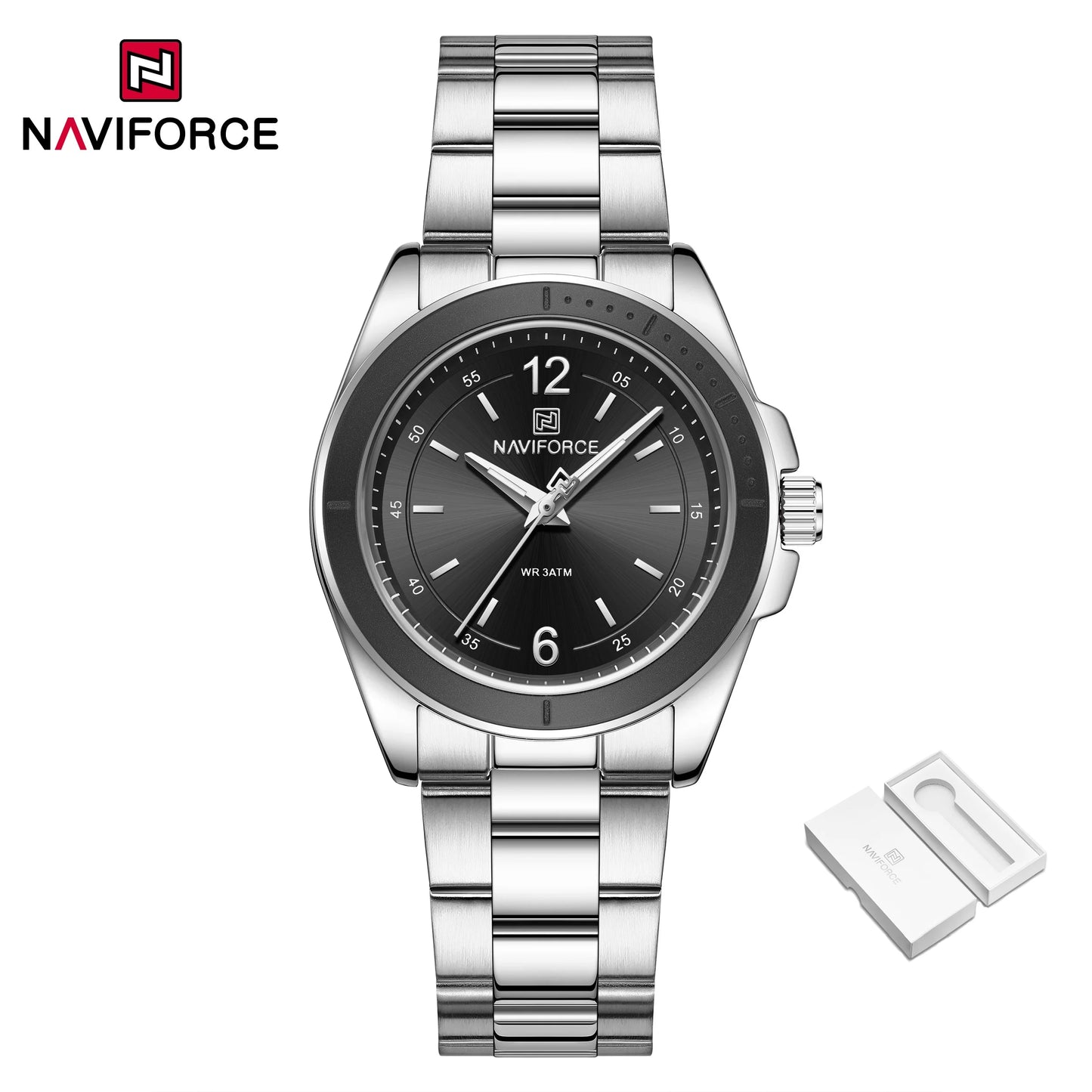 NAVIFORCE Women Watches Stainless Steel Sports Fashion Watch Waterproof Ladies Classic Wrist Watch Simple Luminous Girl Clock