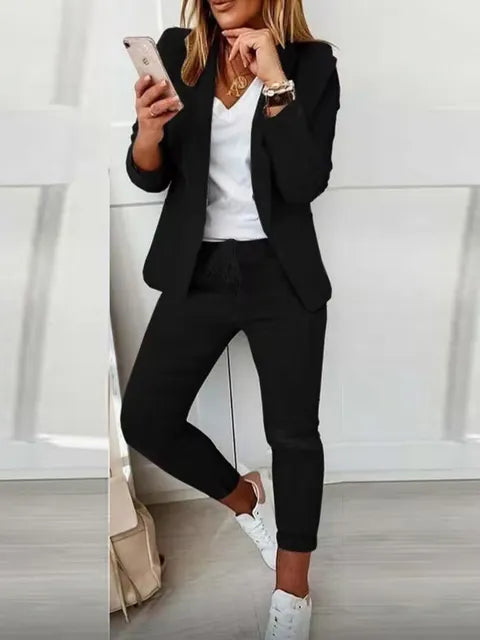 Outono inverno blazer calças conjunto de duas peças moda feminina sólida manga longa terno casaco outifits moda casual lápis calça conjuntos