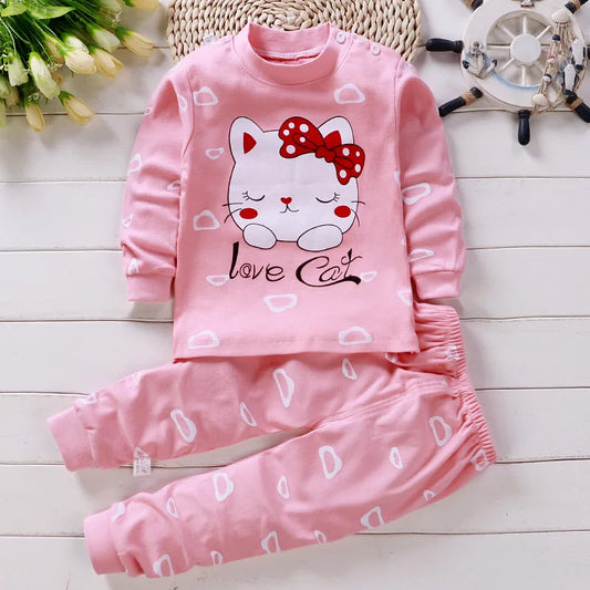 Cotton baby girl winter clothes, newborn baby clothes set, 2 sets of spring children's pajamas for 0-5 year old babies, cartoon casual.