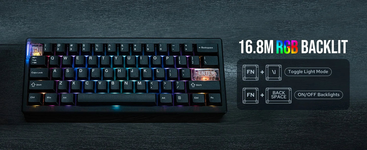 CIDOO QK61 V2 VIA-Programmable 60% Gasket Structure Wired/2.4GHz Wireless/Bluetooth Compact Keyboard with South-Facing LEDs