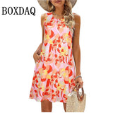 Summer Dresses For Women Casual Beach Sleeveless Floral Print Tank Loose Sundress With Pockets Women's Plus Size Dress 8XL 9XL