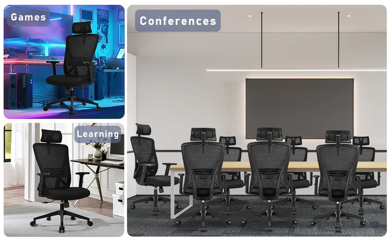 Durrafy Ergonomic Office Chair, Office Chairs, Desk Chair with adjustable headrest, Armrests, 150KG load capacity, Black