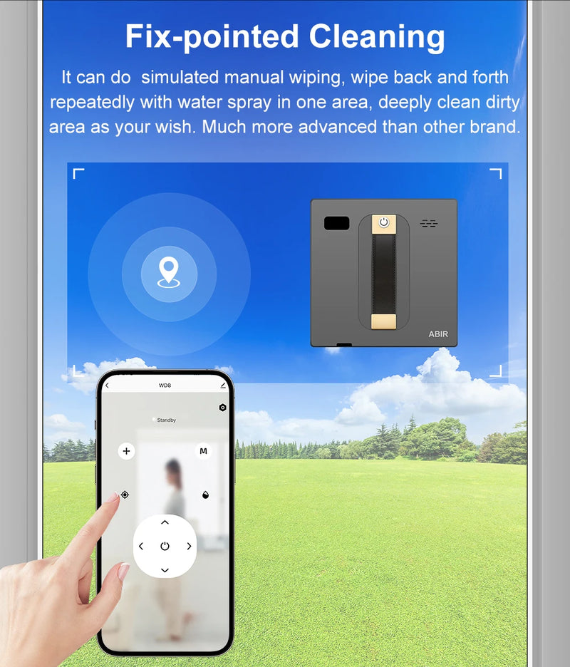 ABIR WD8 Robot Window  cleaner, Dual Water Spray,Smart Memory,High Vacuum Suction, Laser Sensor, Home Wall Glass Cleaning Robot