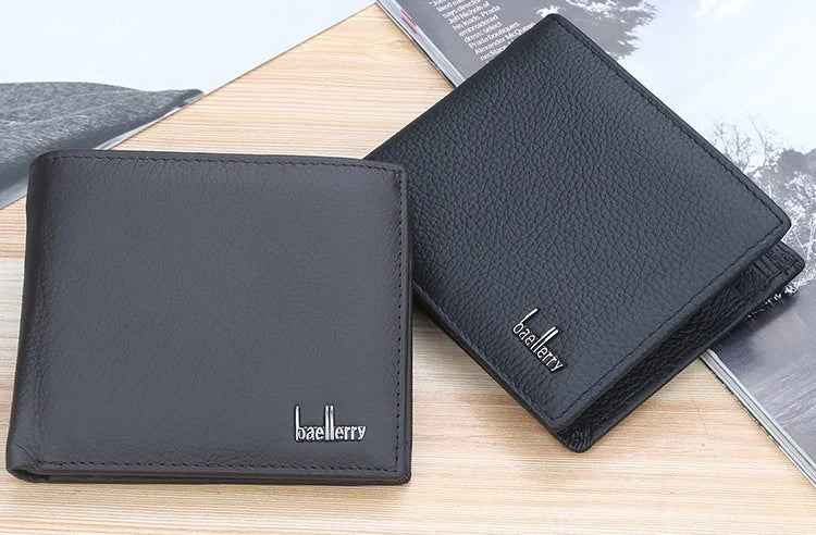 Baellerry Men Genuine Cow Leather Wallet Card Holder Male Purse Short with Coin Pocket Leather Wallets for Men
