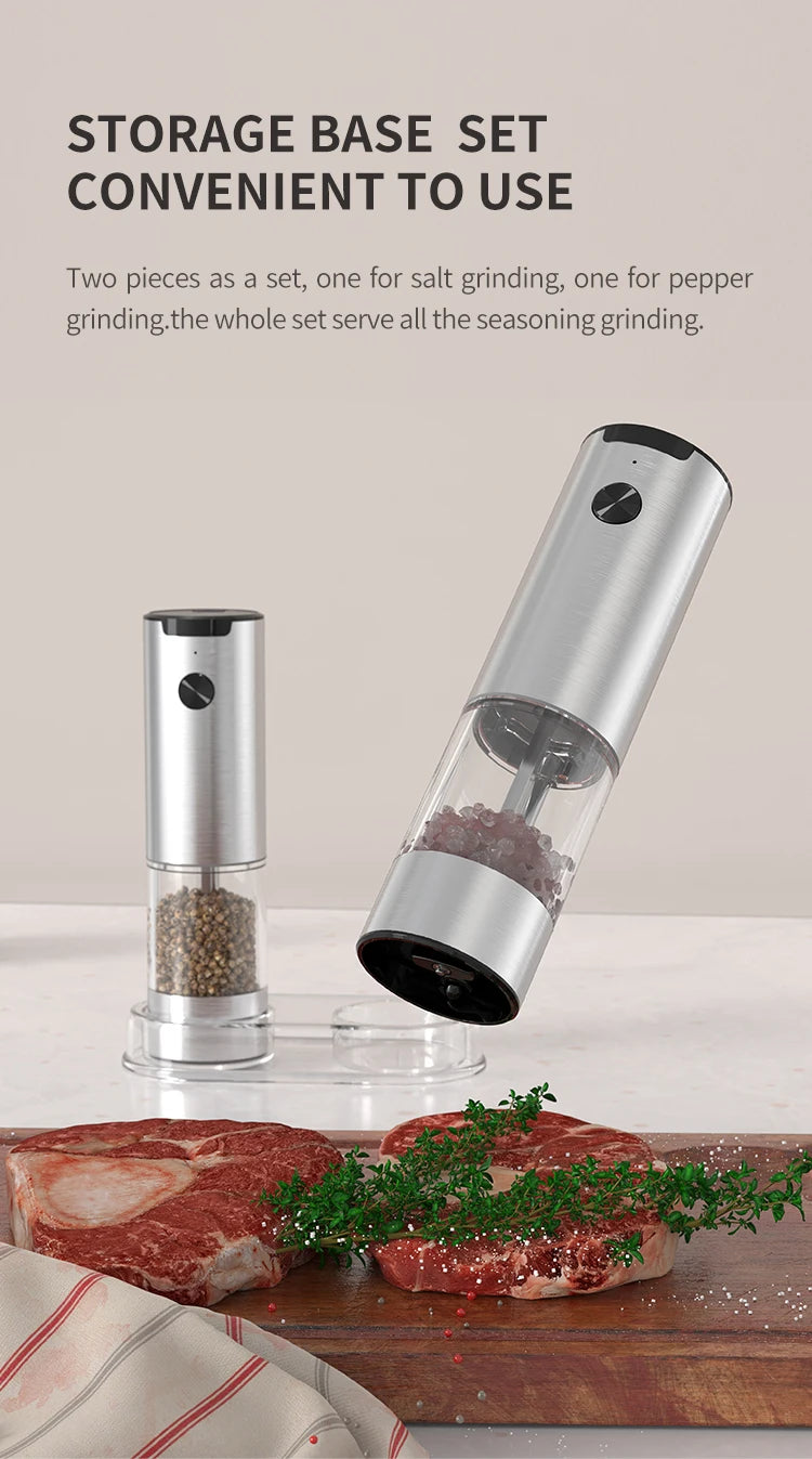 Molinillo eléctrico automático de pimienta y sal con luz LED, molinillo de aspereza ajustable, herramientas de cocina