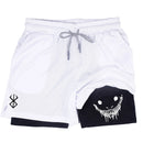 Men's compression gym shorts, boxing printed sports pants, double layered, quick drying, basketball, beach, muscle, fitness