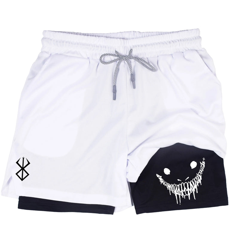 Men's compression gym shorts, boxing printed sports pants, double layered, quick drying, basketball, beach, muscle, fitness