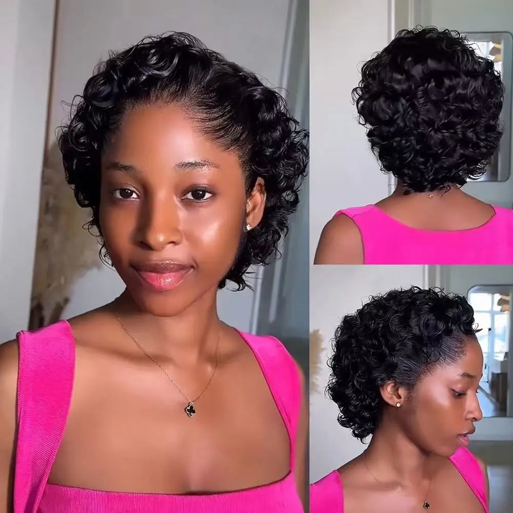 Pixie Cut Wig Short Curly Human Hair Wigs Brazilian Wig Cheap Remy Hair 13X1 Transparent Lace Wigs For Women Sale