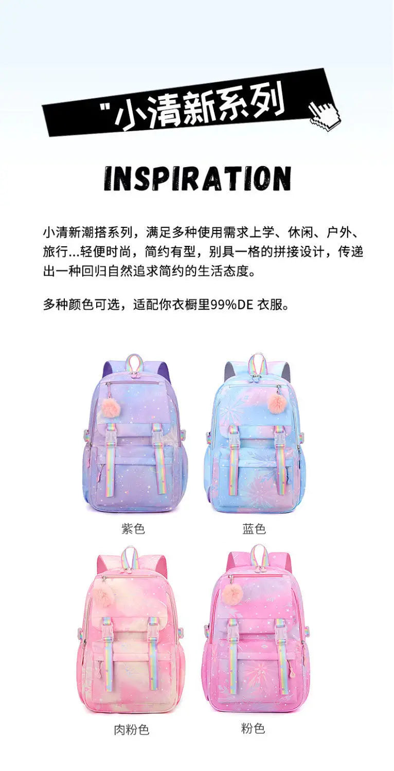 Pink Cartoon Barbie Backpacks Boy Girl Kids Gradient Ramp Women Bagpack Teens Simple Schoolbags Capcity Travel Laptop Backpack