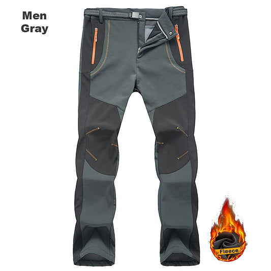 LNGXO - Pantalones de senderismo de forro polar grueso y cálido para hombre, impermeables, resistentes al viento, para exteriores, de caparazón suave, para lluvia, trekking, camping, esquí