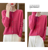 100% Merino Wool Long Sleeve Sweaters Cashmere Cardigan Spring Autumn Women O-Neck Knitwear Tops Clothing Fashion Basic Tops