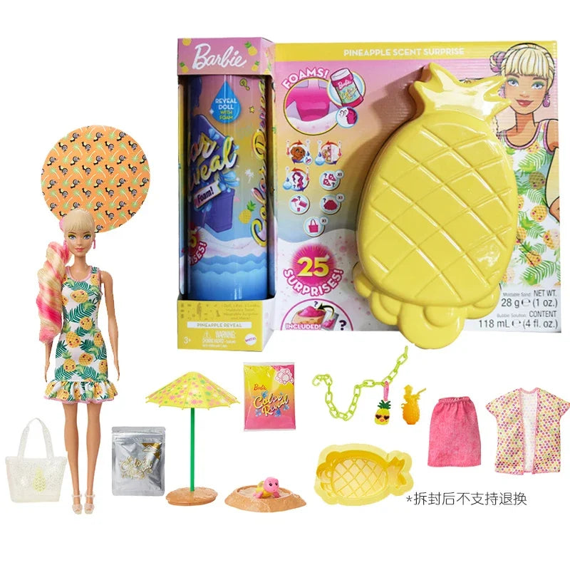 Genuine Barbie Color Reveal Foam Dolls Pet Friend with 25 Surprises Scented Bubbles Princess Doll Toys for Girls Gift