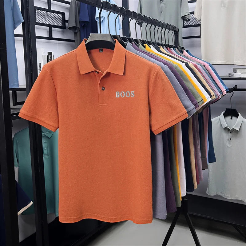 Cotton100% Men's Summer High Quality Short Sleeves Polo Shirt Lapel Button Letter Printing T-Shirt Business Leisure Men Clothing