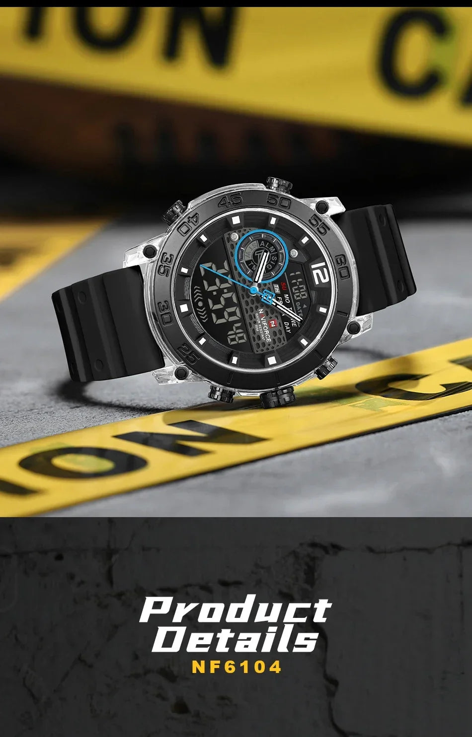 NAVIFORCE NF6104 Men's Lightweight Sports Wrist Watch Dual Display Time Night Light Watches Boy's Quartz Stopwatch
