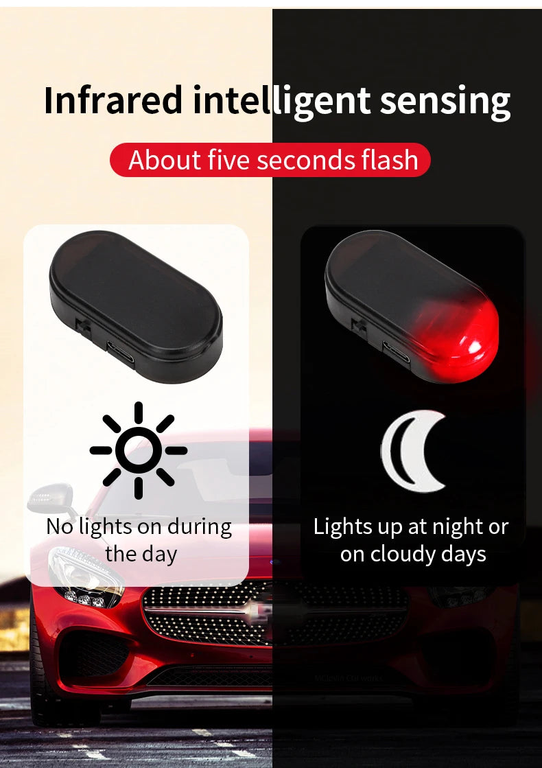 Car Fake Security Light Solar Powered Simulated Dummy Alarm Wireless Warning Anti-Theft Caution Lamp LED Blue/Red Flashing Light