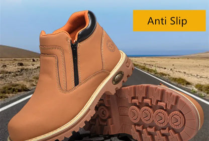 Zapatos de trabajo para hombre, zapatos de seguridad impermeables, botas de cuero antichispas para hombre, zapatos de soldador antideslizantes y antiperforación para hombre, zapatos de trabajo negros.
