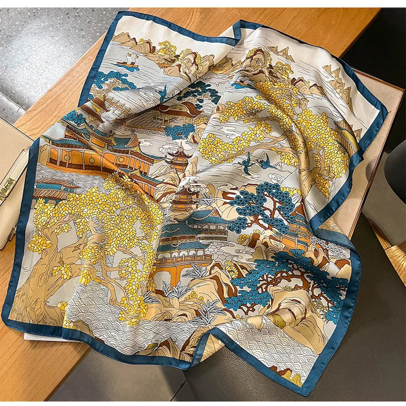 2024 Horse Print Female Silk Neck Scarf Square Hair Scarves Foulard Head Band Shawls Wraps Neckerchief Bandana Women