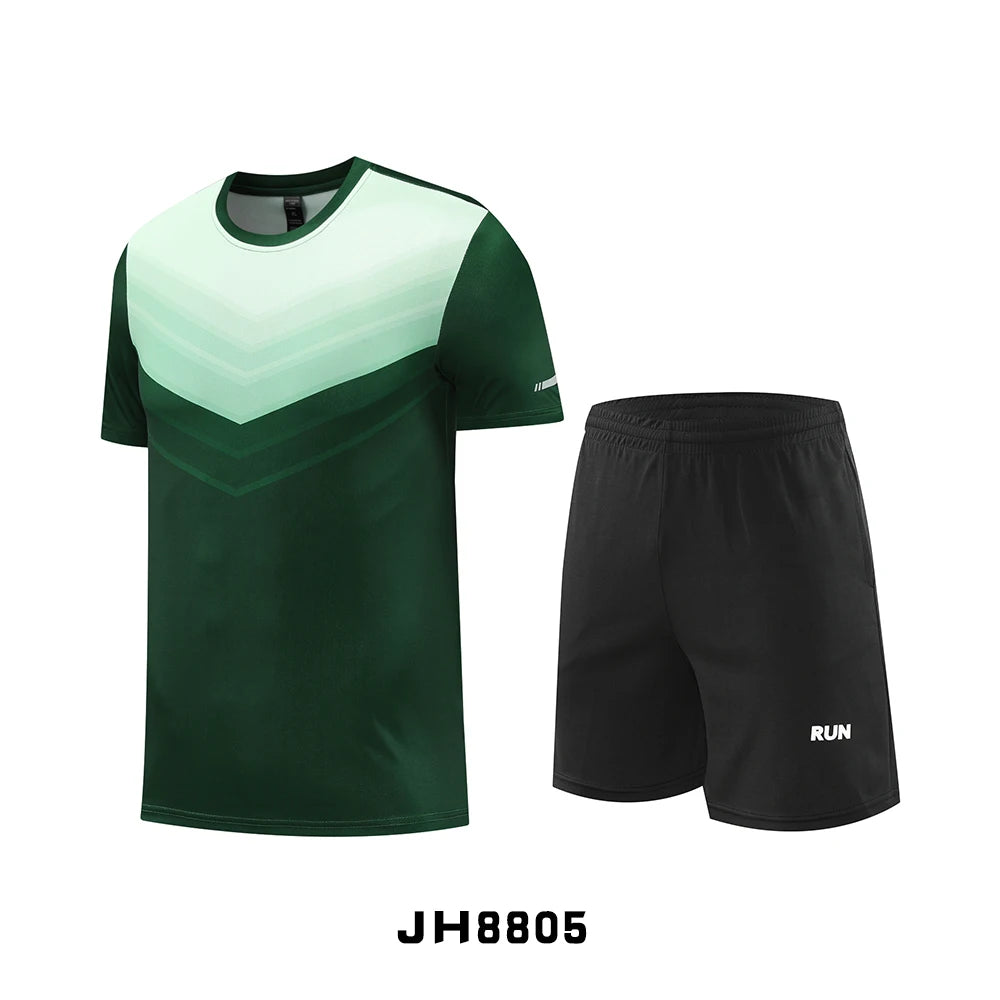 Fitness Clothes Ice Silk Quick Drying T-shirt Suit Men Short Sleeve Running Sportswear Shorts Tracksuit Gym Sports Training Sets