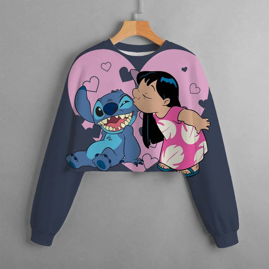 Casual New Spring and Autumn Disney Classic Children's Clothing Print Girls Short Hoodie Sweater Stitch Comfortable and Cute Top